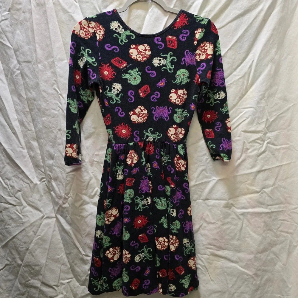 Couture For Every Body XS Dress Novelty Print Skull Octopus Books Cotton Stretch - Picture 8 of 9